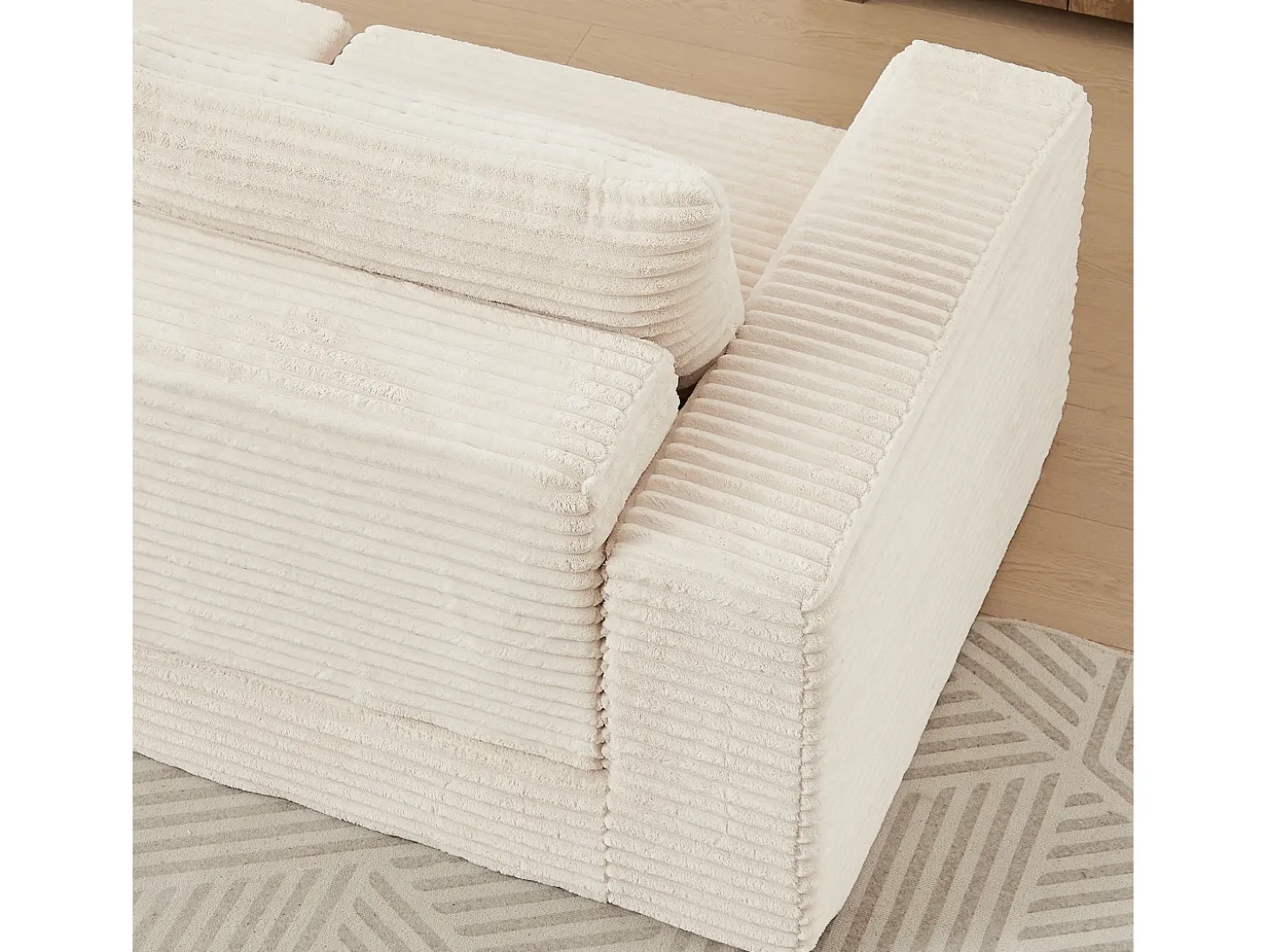 Sofá modular convertível de 2 lugares com pufes amovíveis - Veludo cotelê bege