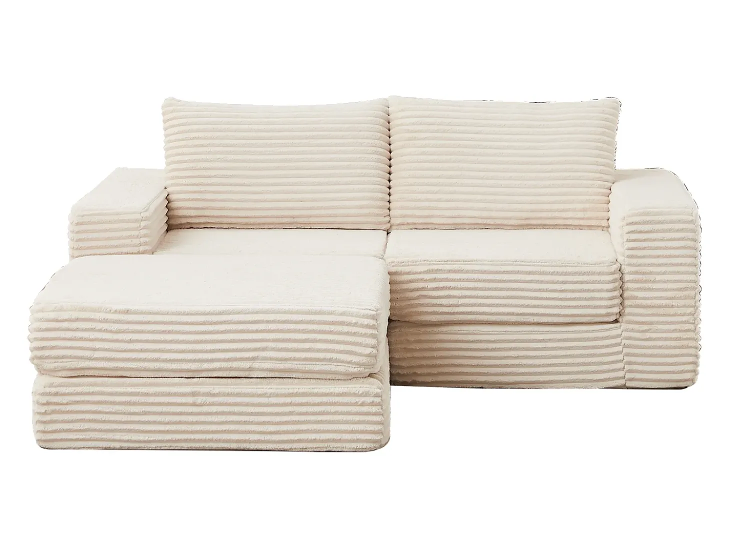 Sofá modular convertível de 2 lugares com pufes amovíveis - Veludo cotelê bege