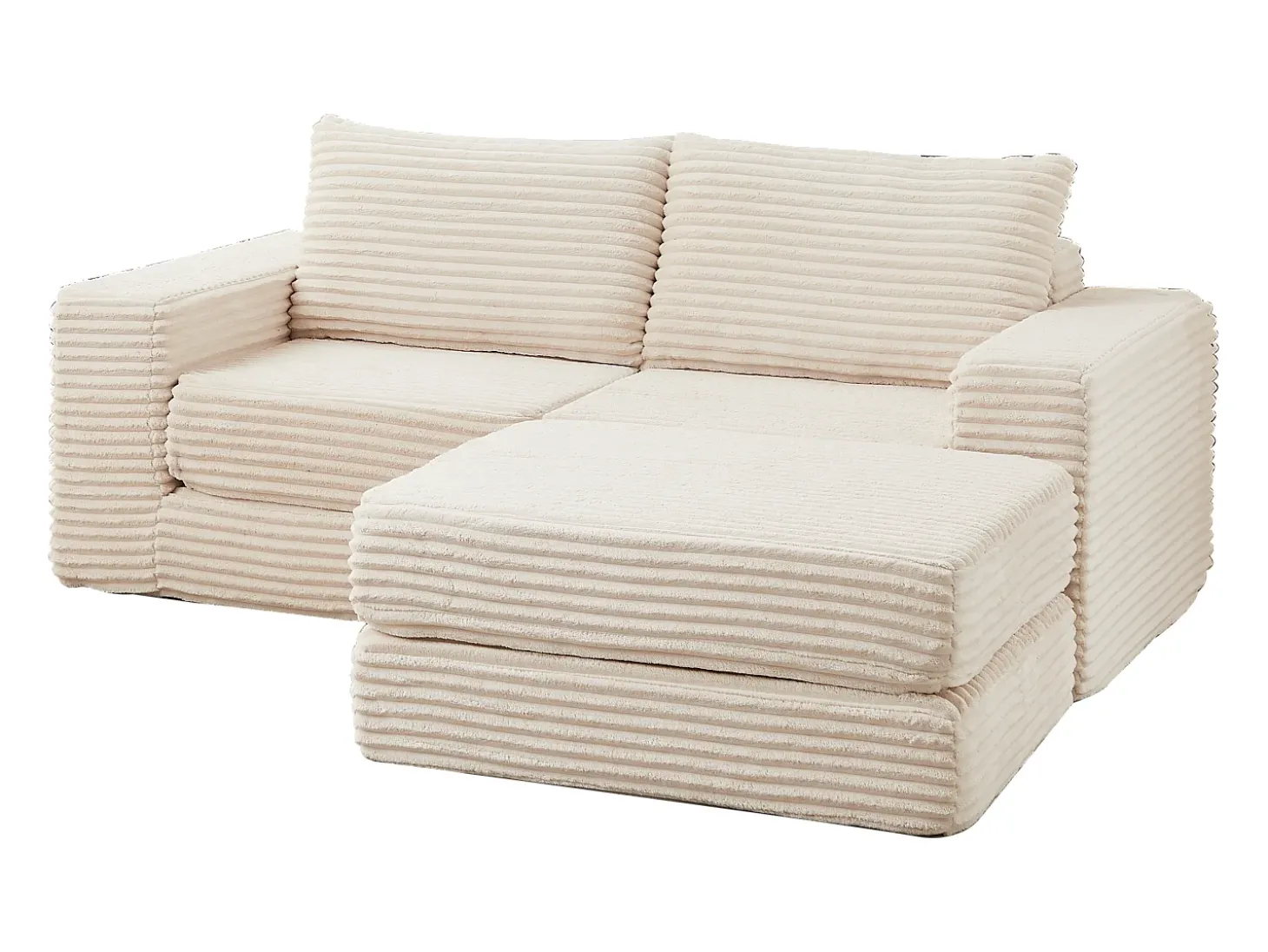 Sofá modular convertível de 2 lugares com pufes amovíveis - Veludo cotelê bege
