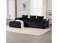 Sofá modular de 4 lugares - 253 x 158 x 61 cm - com bolso lateral + porta-copos + 3 almofadas - veludo - preto
