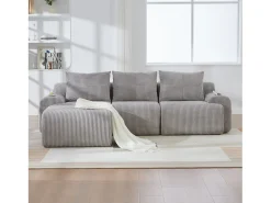 Sofá modular de 3 lugares - 268 x 174 x 80 cm - com 1 pufe + porta-copos + bolso de arrumação - veludo - cinza claro