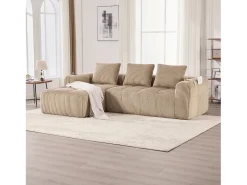 Sofá modular de 4 lugares - 253 x 158 x 61 cm - com bolso lateral + porta-copos + 3 almofadas - veludo - cáqui