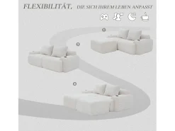 Sofá modular de 2 lugares - 200 x 174 x 80 cm - com 2 pufes + porta-copos + compartimento de arrumação - veludo - bege