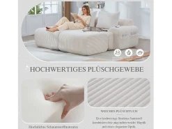 Sofá modular de 2 lugares - 200 x 174 x 80 cm - com 2 pufes + porta-copos + compartimento de arrumação - veludo - bege