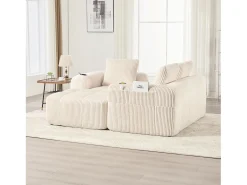 Sofá modular de 4 lugares - 253 x 158 x 61 cm - com bolso lateral + porta-copos + 3 almofadas - veludo - bege