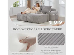 Sofá modular de 2 lugares - 200 x 174 x 80 cm - com 2 pufes + porta-copos + compartimento de arrumação - veludo - cinza claro