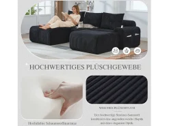 Sofá modular de 3 lugares - 268 x 174 x 80 cm - com 2 pufes + porta-copos + compartimento de arrumação - veludo - preto