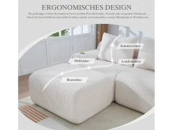 Sofá modular de 2 lugares - 200 x 174 x 80 cm - com 1 pufe + porta-copos + bolso de arrumação - veludo - bege