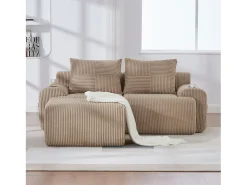 Sofá modular de 2 lugares - 200 x 174 x 80 cm - com 1 pufe + porta-copos + bolso de arrumação - veludo - cáqui