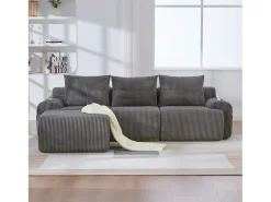 Sofá modular de 3 lugares - 268 x 174 x 80 cm - com 1 pufe + porta-copos + bolso de arrumação - veludo - cinza escuro