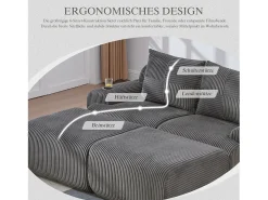 Sofá modular de 2 lugares - 200 x 174 x 80 cm - com 2 pufes + porta-copos + compartimento de arrumação - veludo - cinza escuro