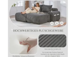 Sofá modular de 2 lugares - 200 x 174 x 80 cm - com 2 pufes + porta-copos + compartimento de arrumação - veludo - cinza escuro
