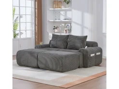 Sofá modular de 2 lugares - 200 x 174 x 80 cm - com 2 pufes + porta-copos + compartimento de arrumação - veludo - cinza escuro