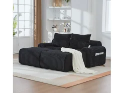 Sofá modular de 2 lugares - 200 x 174 x 80 cm - com 2 pufes + porta-copos + compartimento de arrumação - veludo - preto