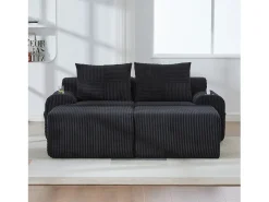 Sofá modular de 2 lugares - 200 x 174 x 80 cm - com 2 pufes + porta-copos + compartimento de arrumação - veludo - preto