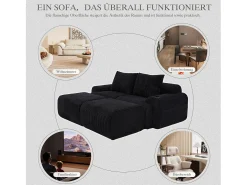 Sofá modular de 2 lugares - 200 x 174 x 80 cm - com 2 pufes + porta-copos + compartimento de arrumação - veludo - preto