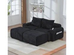 Sofá modular de 2 lugares - 200 x 174 x 80 cm - com 2 pufes + porta-copos + compartimento de arrumação - veludo - preto