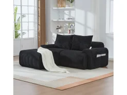 Sofá modular de 2 lugares - 200 x 174 x 80 cm - com 1 pufe + porta-copos + bolso de arrumação - veludo - preto