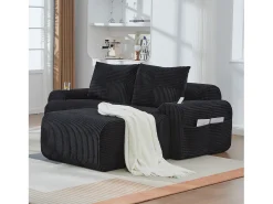 Sofá modular de 2 lugares - 200 x 174 x 80 cm - com 1 pufe + porta-copos + bolso de arrumação - veludo - preto