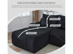 Sofá modular de 2 lugares - 200 x 174 x 80 cm - com 1 pufe + porta-copos + bolso de arrumação - veludo - preto