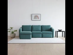 Sofá Modular de 3 Lugares Azul com Pufe - Design Equilibrado, Tecido FlexiPet, Estrutura em Madeira Maciça
