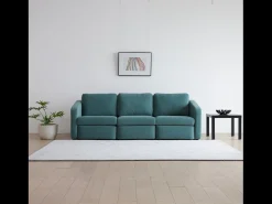 Sofá Modular de 3 Lugares Azul com Pufe - Design Equilibrado, Tecido FlexiPet, Estrutura em Madeira Maciça