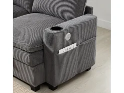 Sofá modular de 6 lugares com arrumação + apoio para os pés removível + portas USB - 280 x 152 x 83 cm - Veludo - cinzento