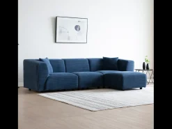 Sofá modular de 4 lugares em veludo cotelê azul Monroe