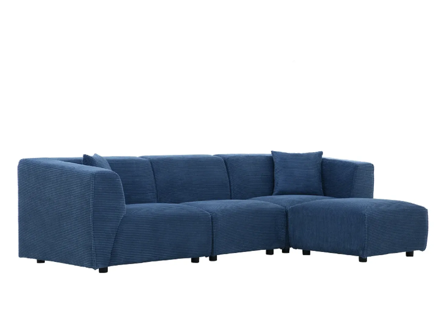 Sofá modular de 4 lugares em veludo cotelê azul Monroe