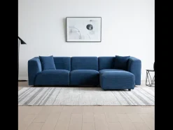 Sofá modular de 4 lugares em veludo cotelê azul Monroe