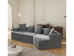 Sofá modular de 3 lugares em bombazine - Não necessita de montagem - Cinza