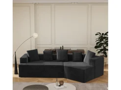 Sofá modular de 3 lugares em bombazine - Não necessita de montagem - Preto