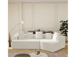 Sofá modular de 3 lugares em bombazine - Não necessita de montagem - Branco
