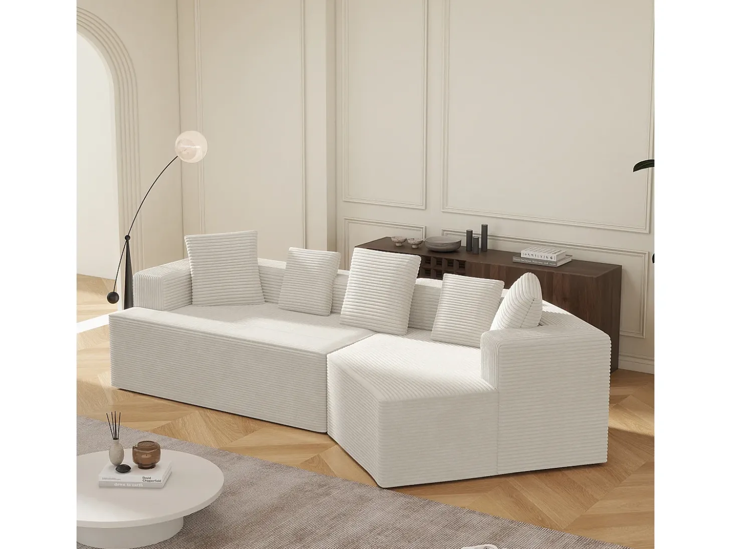 Sofá modular de 3 lugares em bombazine - Não necessita de montagem - Branco