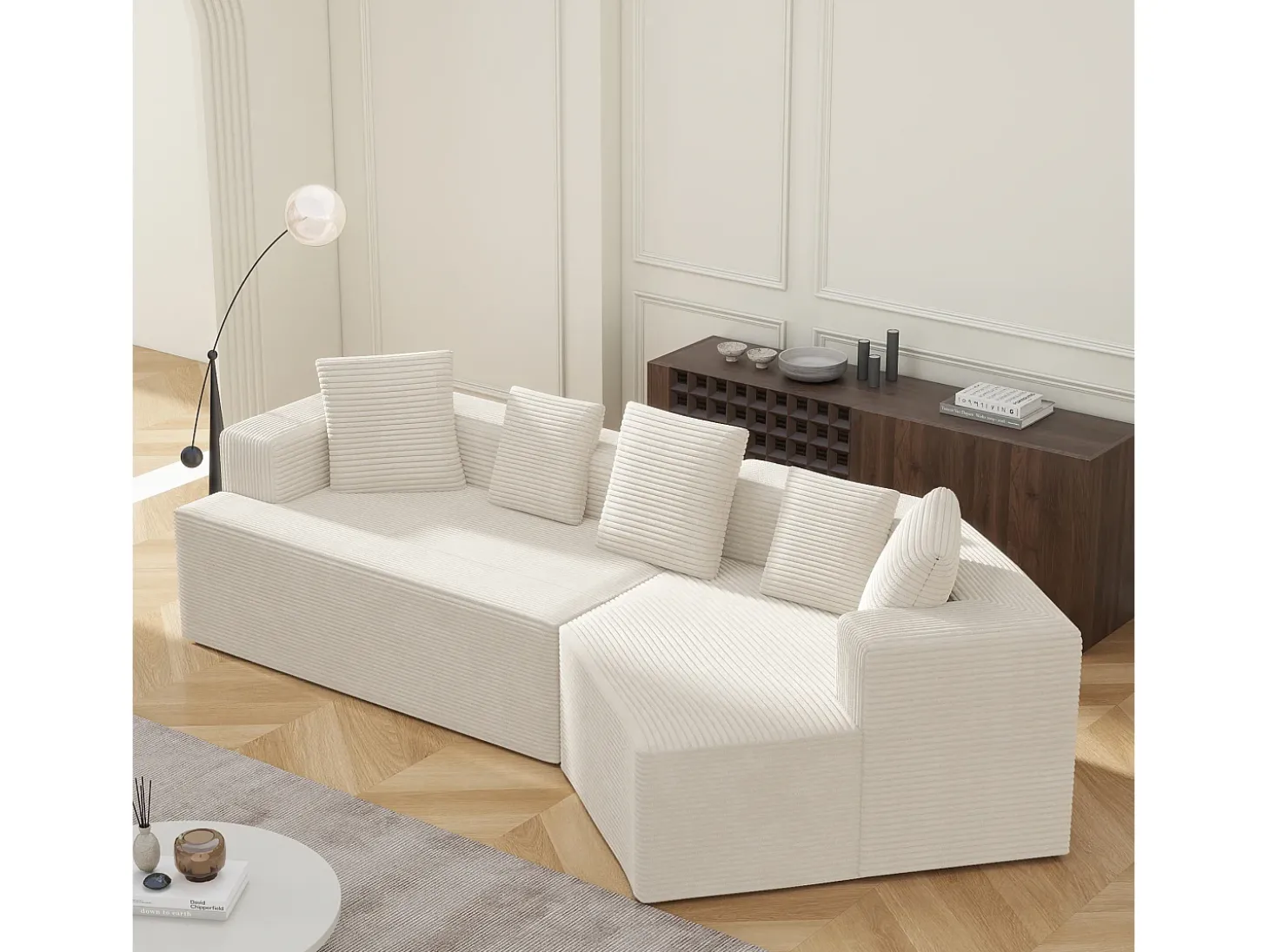 Sofá modular de 3 lugares em bombazine - Não necessita de montagem - Branco