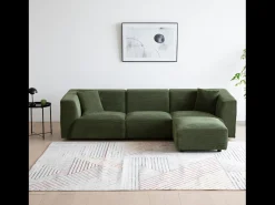 Sofá modular de 4 lugares em veludo cotelê verde Monroe