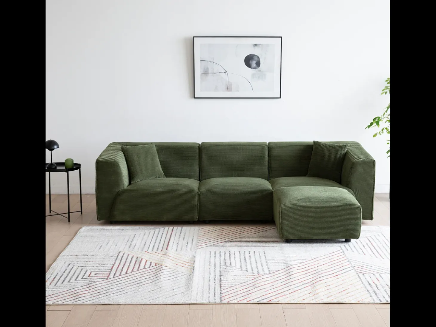 Sofá modular de 4 lugares em veludo cotelê verde Monroe