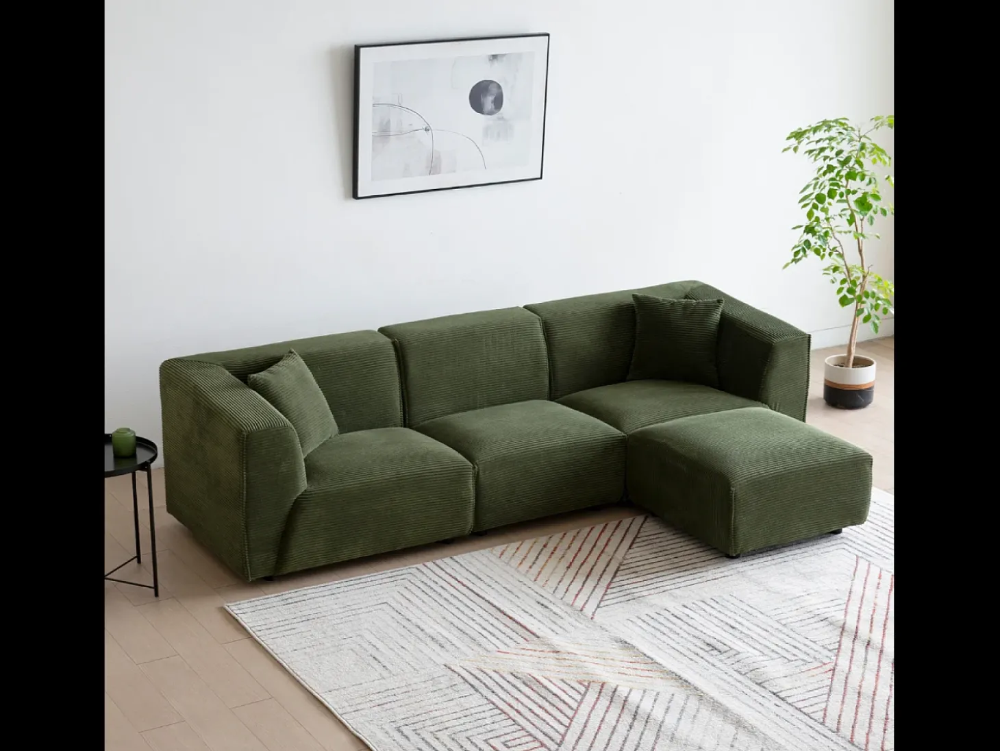 Sofá modular de 4 lugares em veludo cotelê verde Monroe
