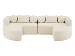 Sofá modular em formato de nuvem com função de cama - 292 x 165 x 68 cm - não requer montagem - chenille - bege