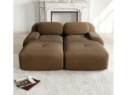 Sofá modular em veludo cotelê - 2 lugares - com 2 almofadas e 2 puffs - fundo antiderrapante - 208x178x70cm - Marrom