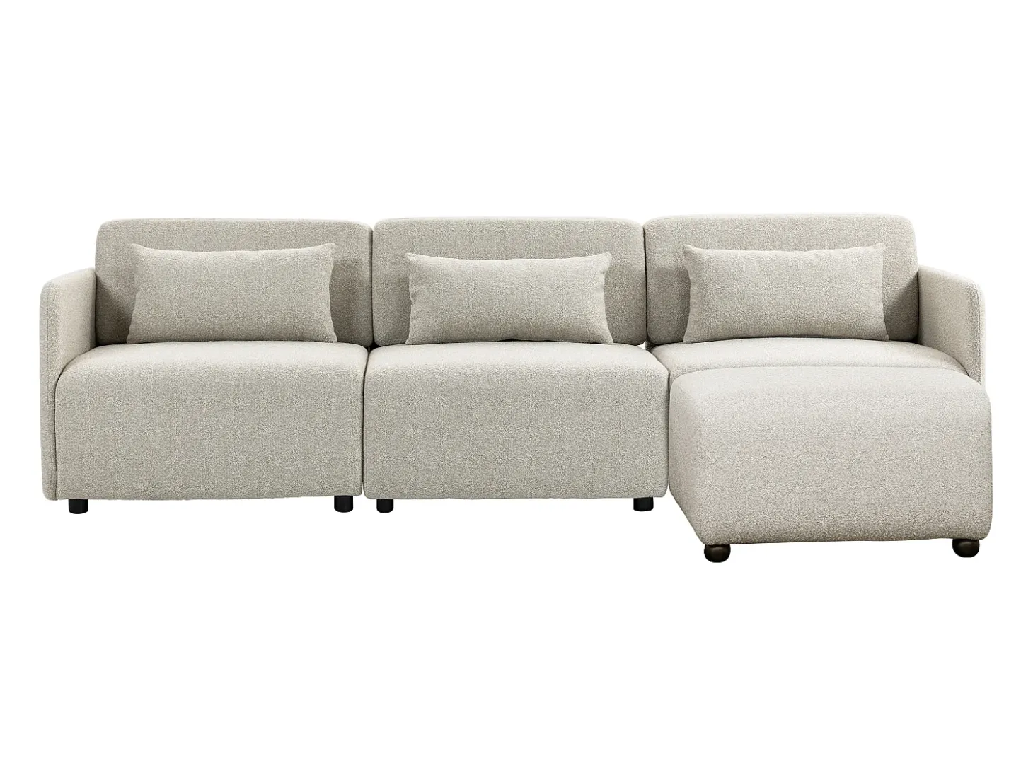 Sofá modular MIA de 3 lugares com pufe em tecido bege - Conforto e modularidade com estilo
