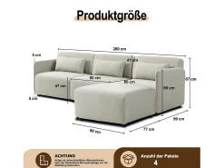 Sofá modular MIA de 3 lugares com pufe em tecido bege - Conforto e modularidade com estilo