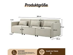 Sofá modular MIA de 3 lugares em tecido bege