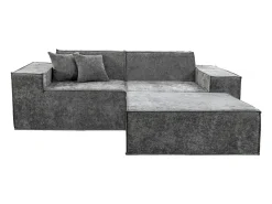 Sofá modular reto com pufe em tecido texturado "Lusso" - 3 lugares - Cinza