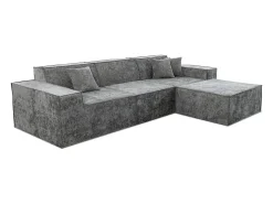 Sofá modular reto com pufe em tecido texturado "Lusso" - 4 lugares - Cinza