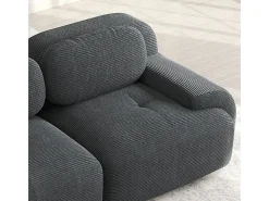 Sofá modular veludo côtelê - 2 lugares - com 2 almofadas e 2 puff - base antiderrapante - 208x178x70cm - Cinza