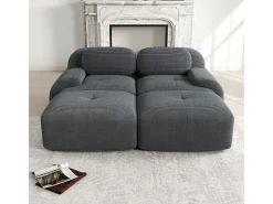 Sofá modular veludo côtelê - 2 lugares - com 2 almofadas e 2 puff - base antiderrapante - 208x178x70cm - Cinza