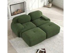 Sofá modular veludo côtelê - 2 lugares - com 2 almofadas e 2 puff - base antiderrapante - 208x178x70cm - Verde