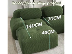 Sofá modular veludo côtelê - 2 lugares - com 2 almofadas e 2 puff - base antiderrapante - 208x178x70cm - Verde