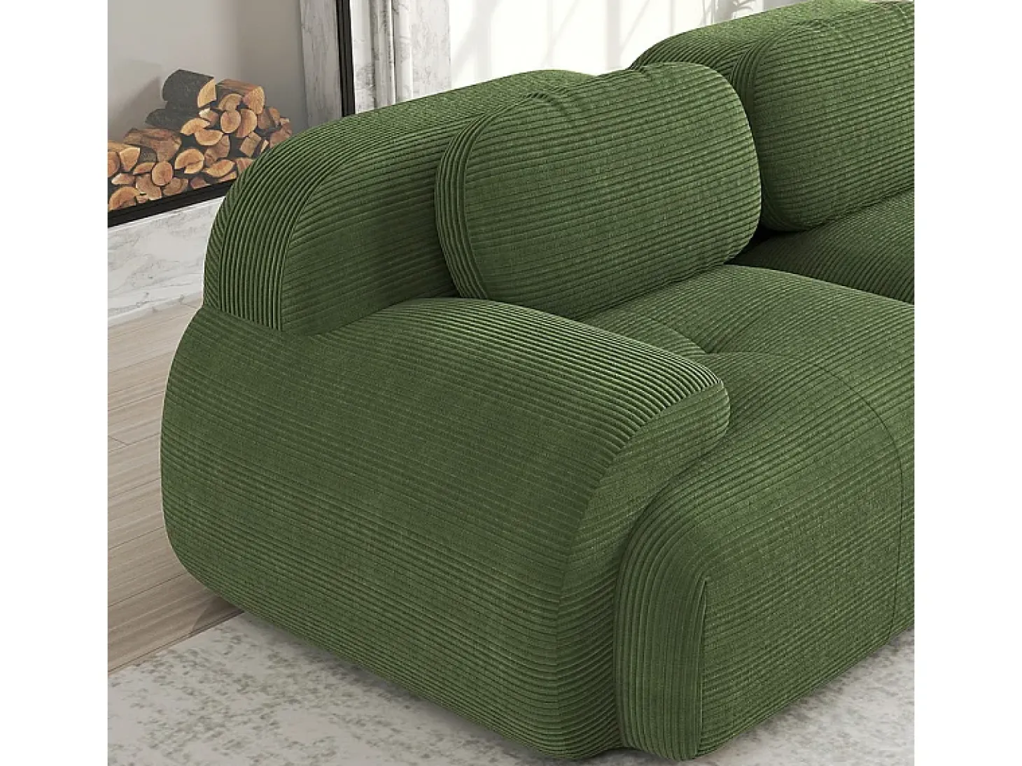 Sofá modular veludo côtelê - 2 lugares - com 2 almofadas e 2 puff - base antiderrapante - 208x178x70cm - Verde